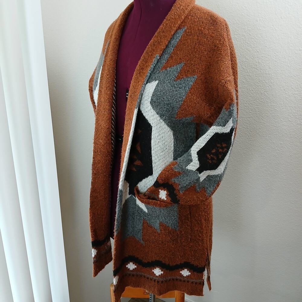 Forever 21 Geometric Aztec Southwestern Open-Front Cardigan Sm oversized unisex
